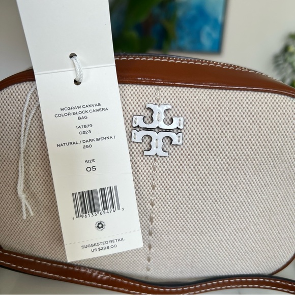 NWT Tory Burch McGraw Canvas Patent Leather Color Block Camera Crossbody Bag - Picture 12 of 14